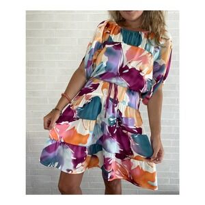 Ann Taylor LOFT dress tropical water color size xs NWOT